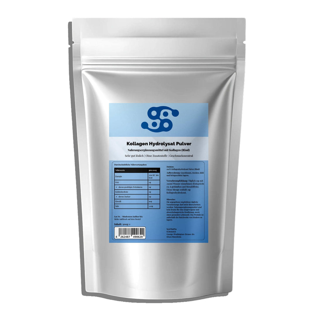 SynVitaPro Kollagen Hydrolysat Pulver – Typ I & III für Haut, Gelenke & Bindegewebe (500 g)